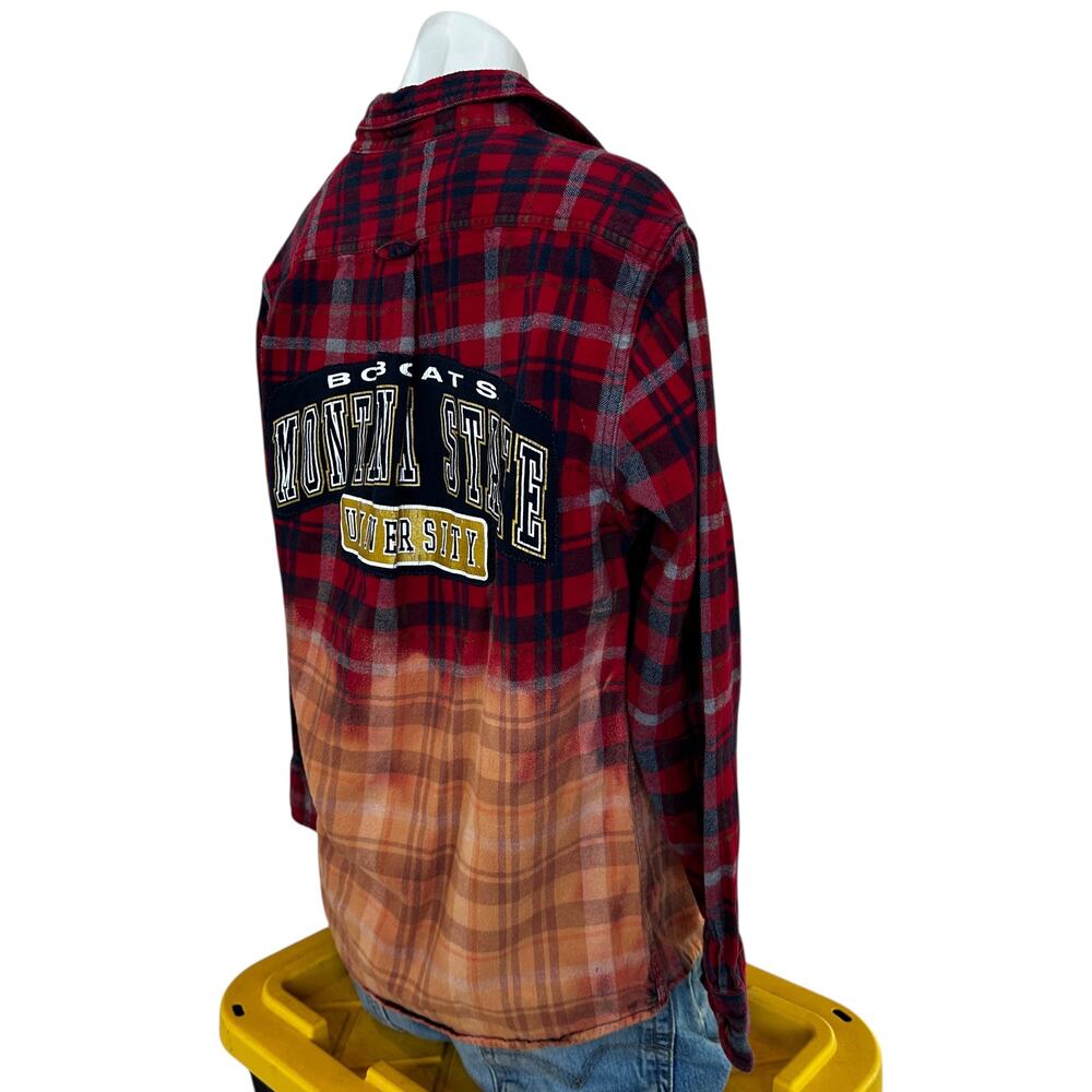 Montana State Bobcats Plaid Flannel Shirt MEDIUM Oversized Tailgate Football MSU - Picture 2 of 6